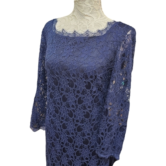 Joseph Ribkoff Lace Maxi Evening Dress Navy Size 8 Formal Party Elegant Glamour - Picture 9 of 16